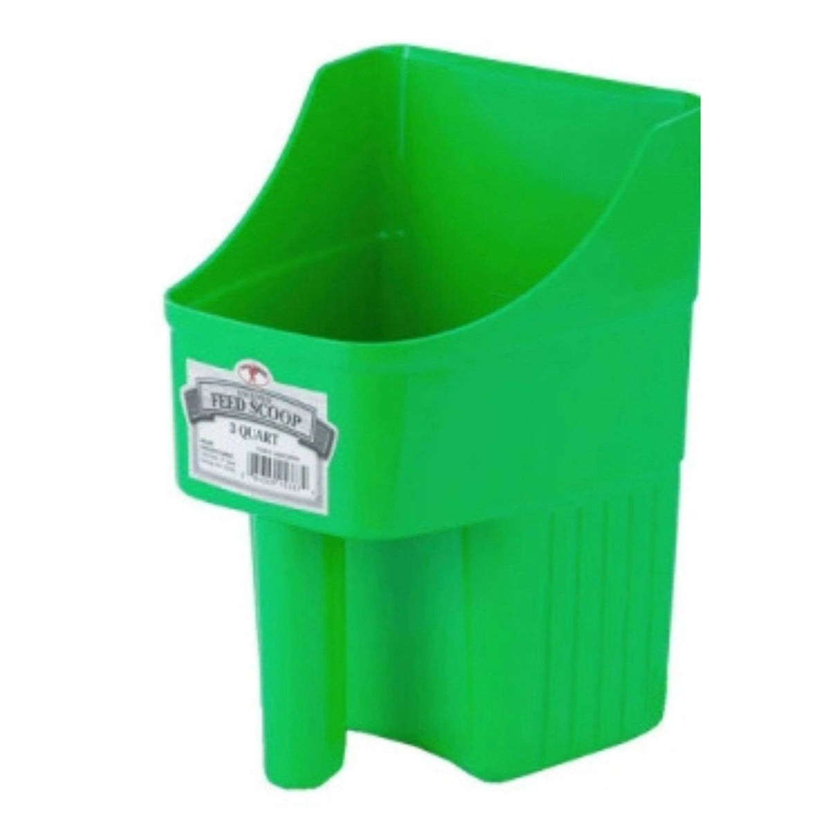 A front side view of Lime Green 3 Quart Plastic Enclosed Scoops on a white background