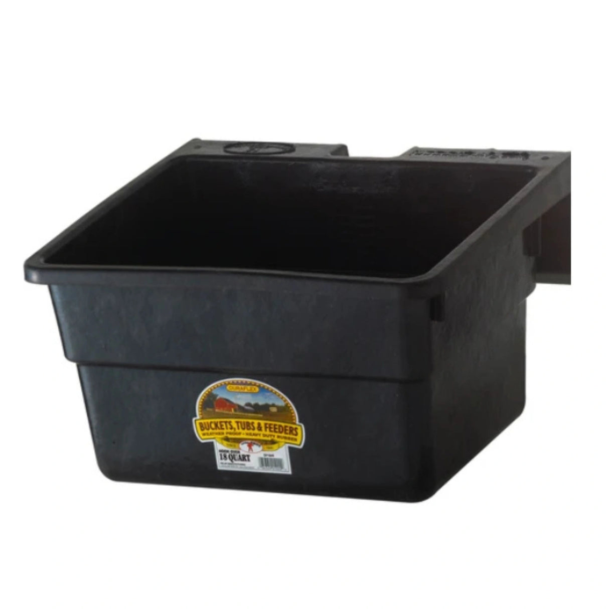 A front side view of 18 Quart Rubber Hook Over Feeder on a white background