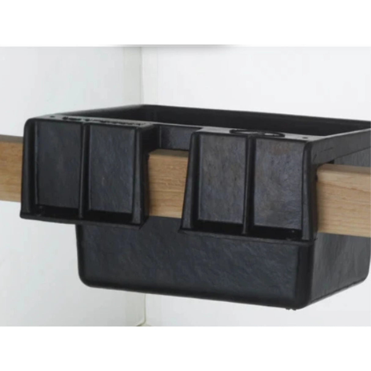 The 18 Quart Rubber Hook Over Feeder in use in barn in Kamloops, British Colombia