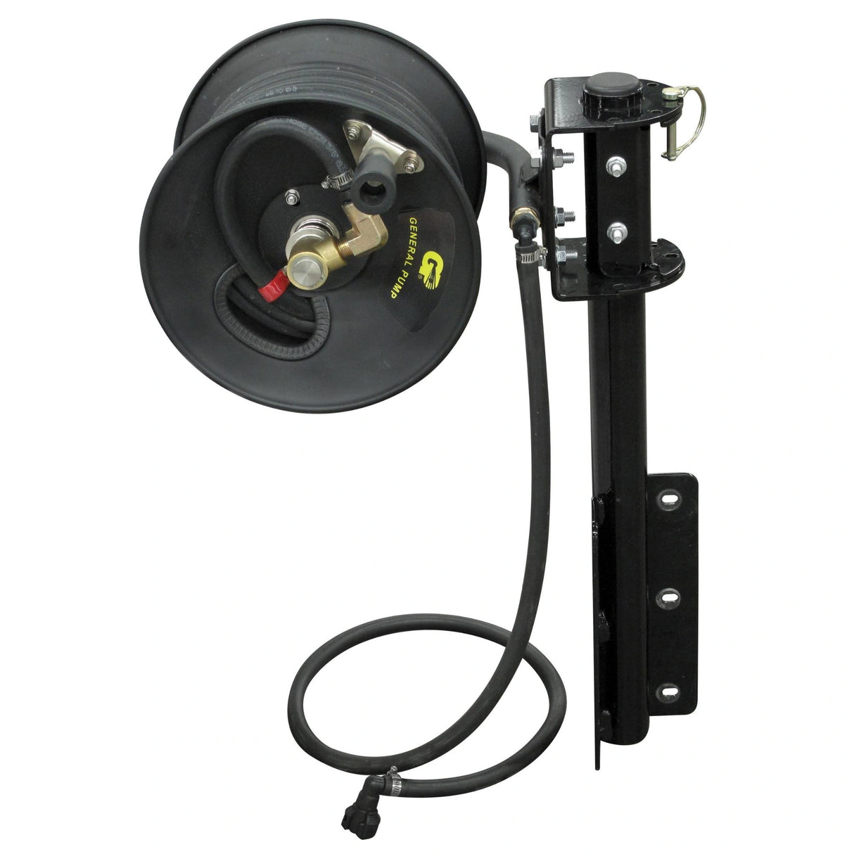 A side view of 3/8" 50 ft. Hose for 45/65 UTV Sprayer Hose Reel Attachment on a white background