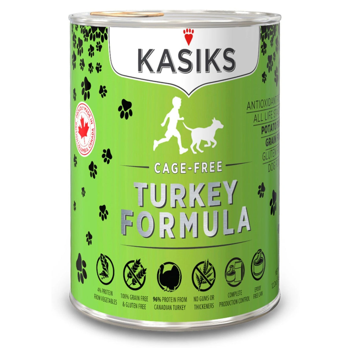 A front view of First Mate Cage-Free 12.2 oz Turkey Formula Canned Dog Food on a white background