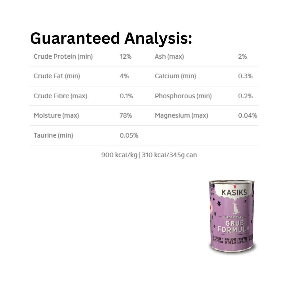 Guaranteed Analysis of First Mate Grain-Free 12.2 oz Grub Formula Canned Dog Food