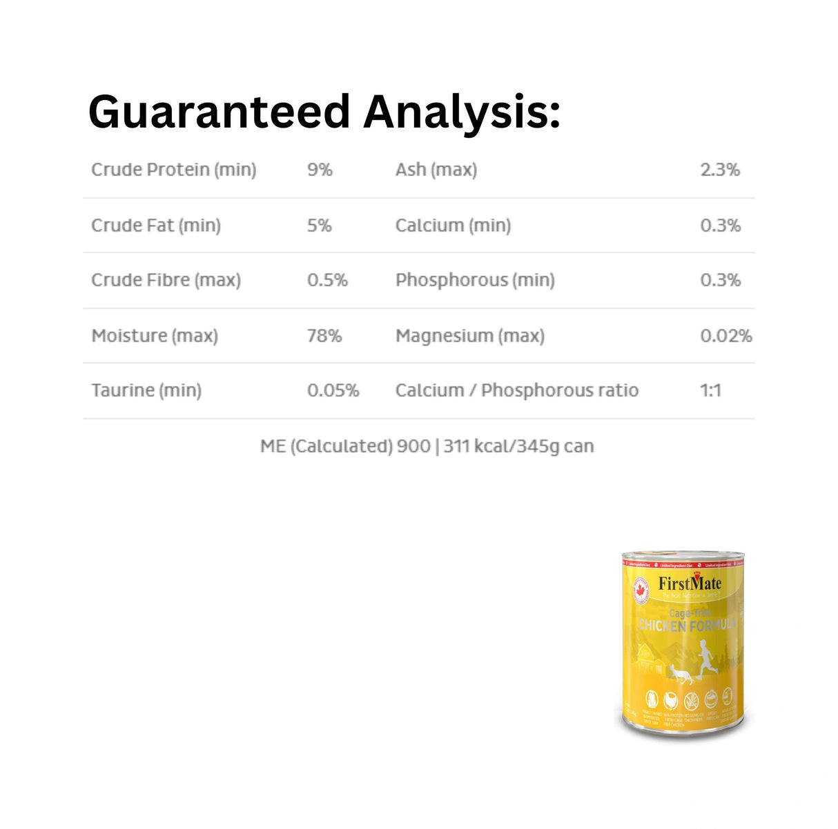 Guaranteed Analysis of First Mate Limited Ingredient Grain-Free 12.2 oz Chicken Canned Cat Food
