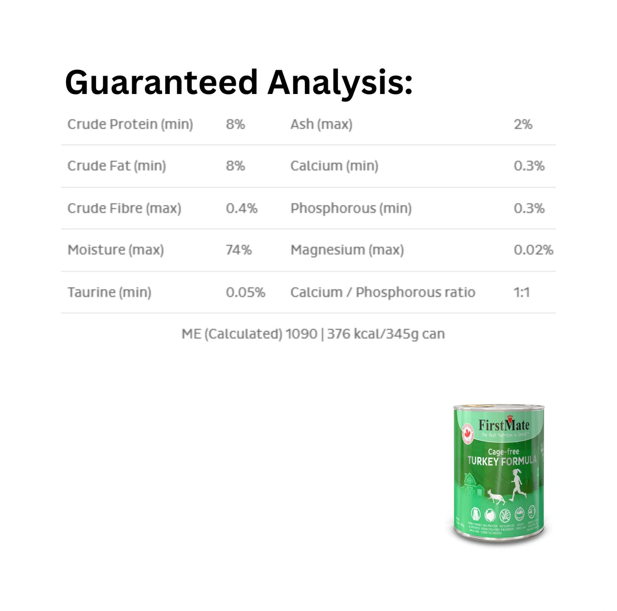 Guaranteed Analysis of First Mate Limited Ingredient Grain-Free 12.2 oz Turkey Canned Cat Food