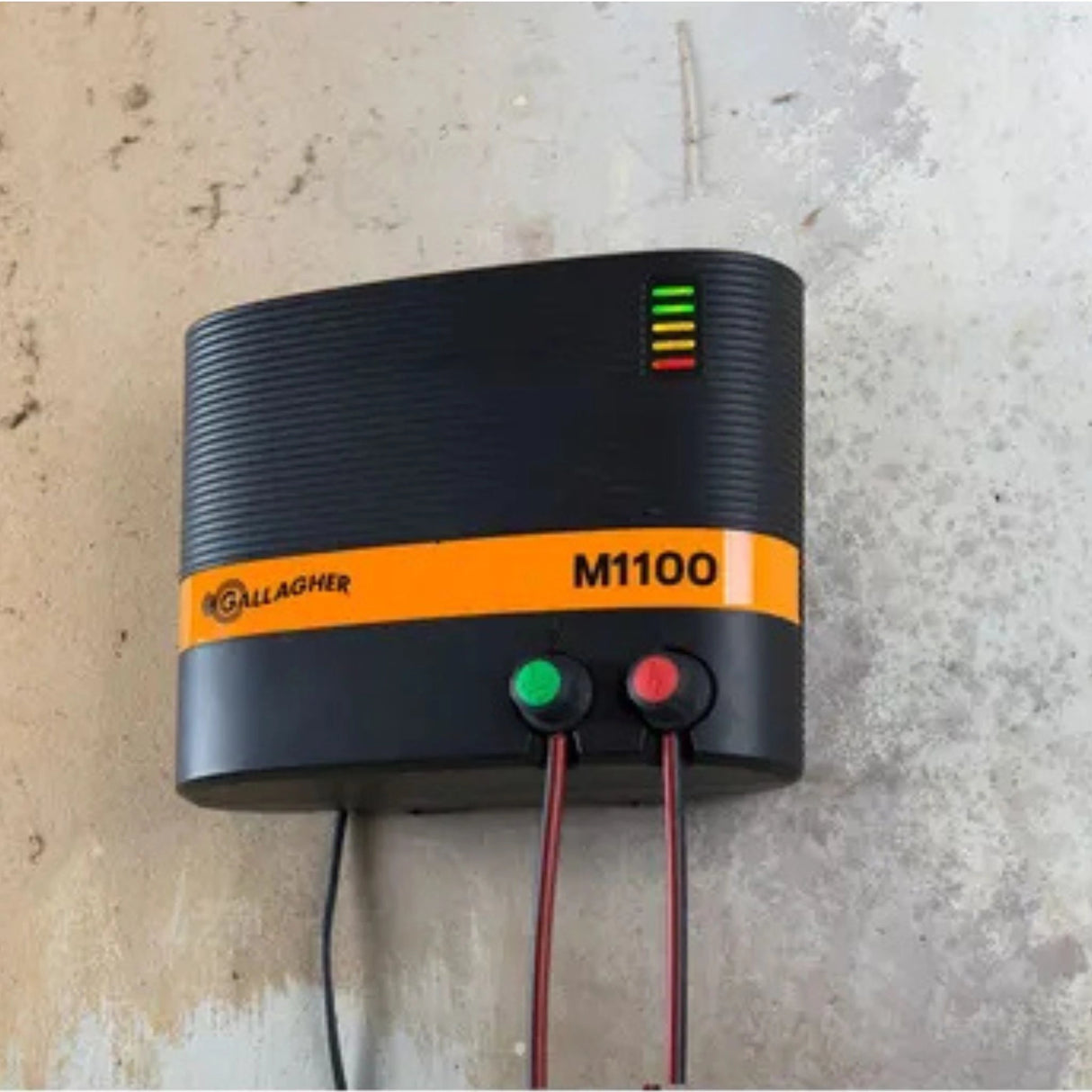 Gallagher M1100 Mains Fence Energizer installed on a wall in Kamloops, British Columbia