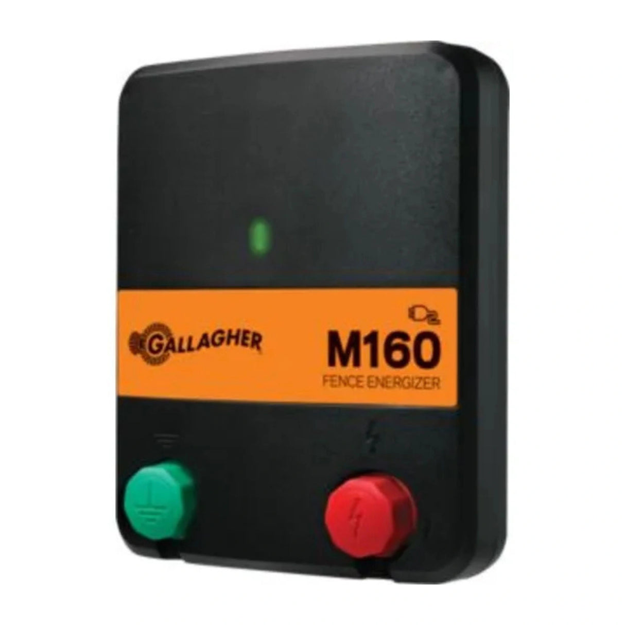 Front view of Gallagher M160 Mains Fence Energizer on a white background