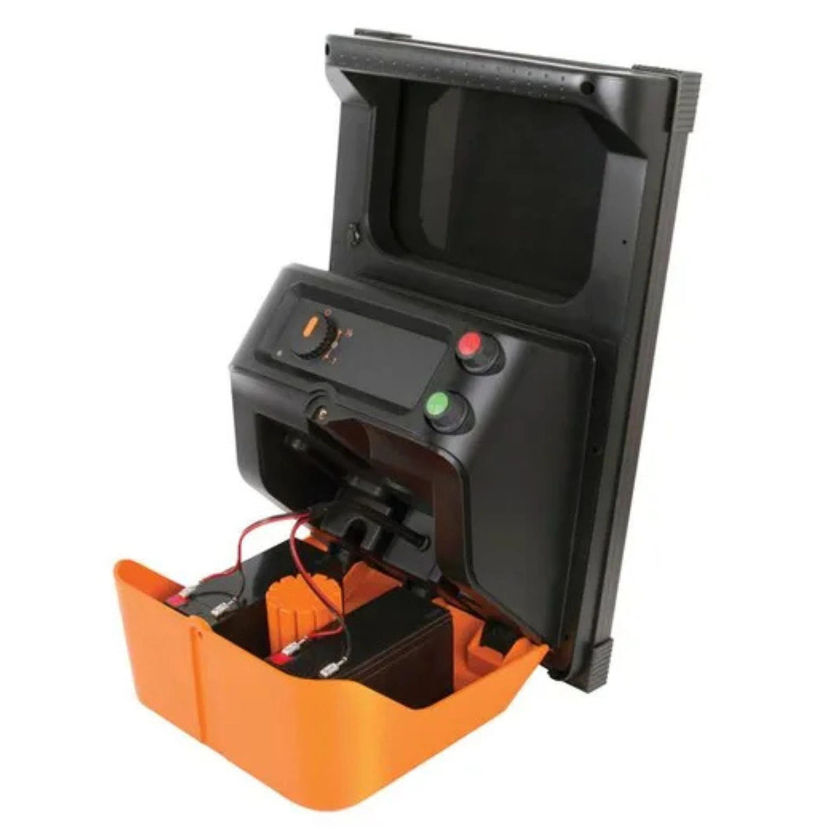 A back view of Gallagher S200 Solar Fence Energizer on a white background