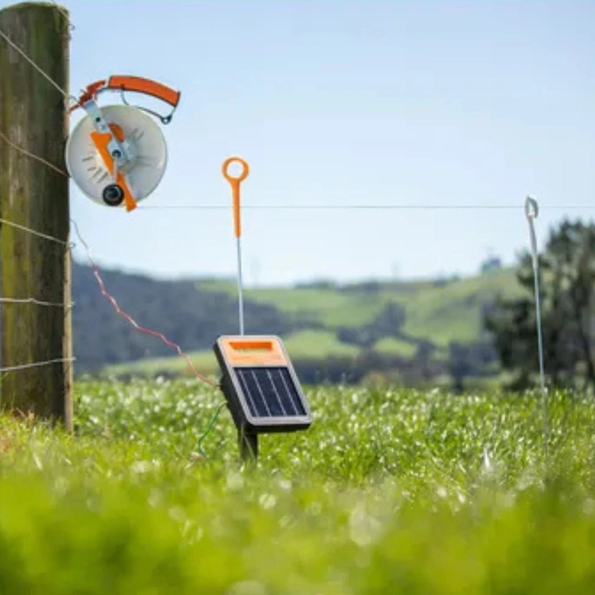 A Gallagher S30 Solar Fence Energizer unit being used in the outdoors of Kamloops, British Colobia