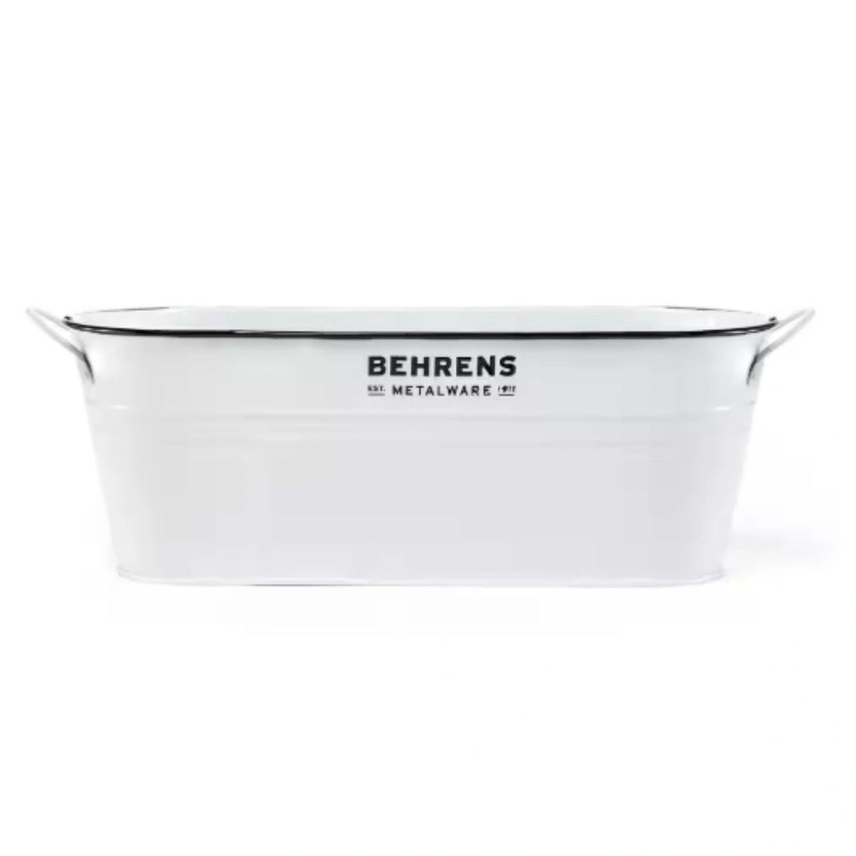 Front view of Behrens Galvanized Tub 1.25 Gallon Steel Oval Storage Tub in white on a clean white background