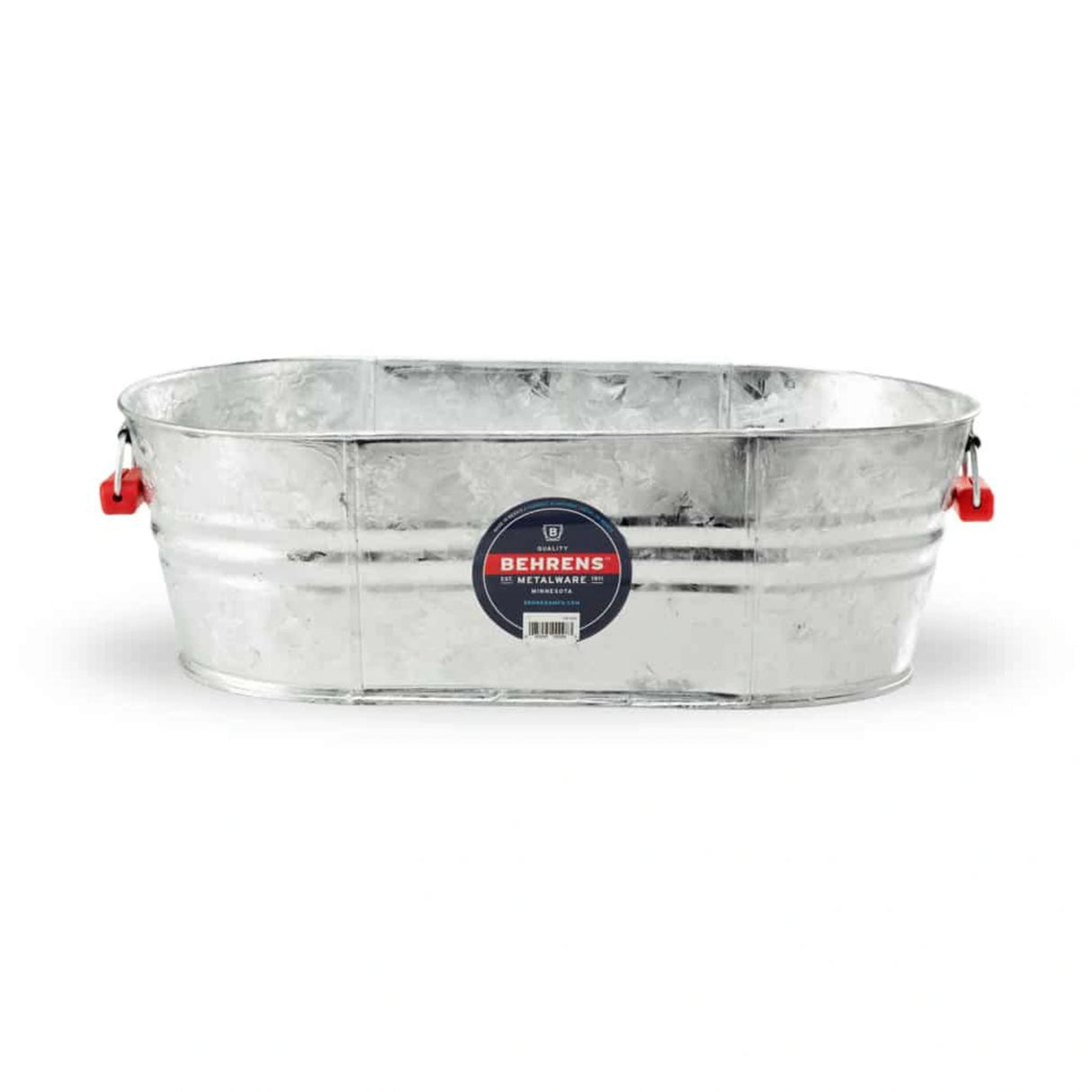 A front view of 4 Gallon Hot Dipped Steel Oval Tub on a white background