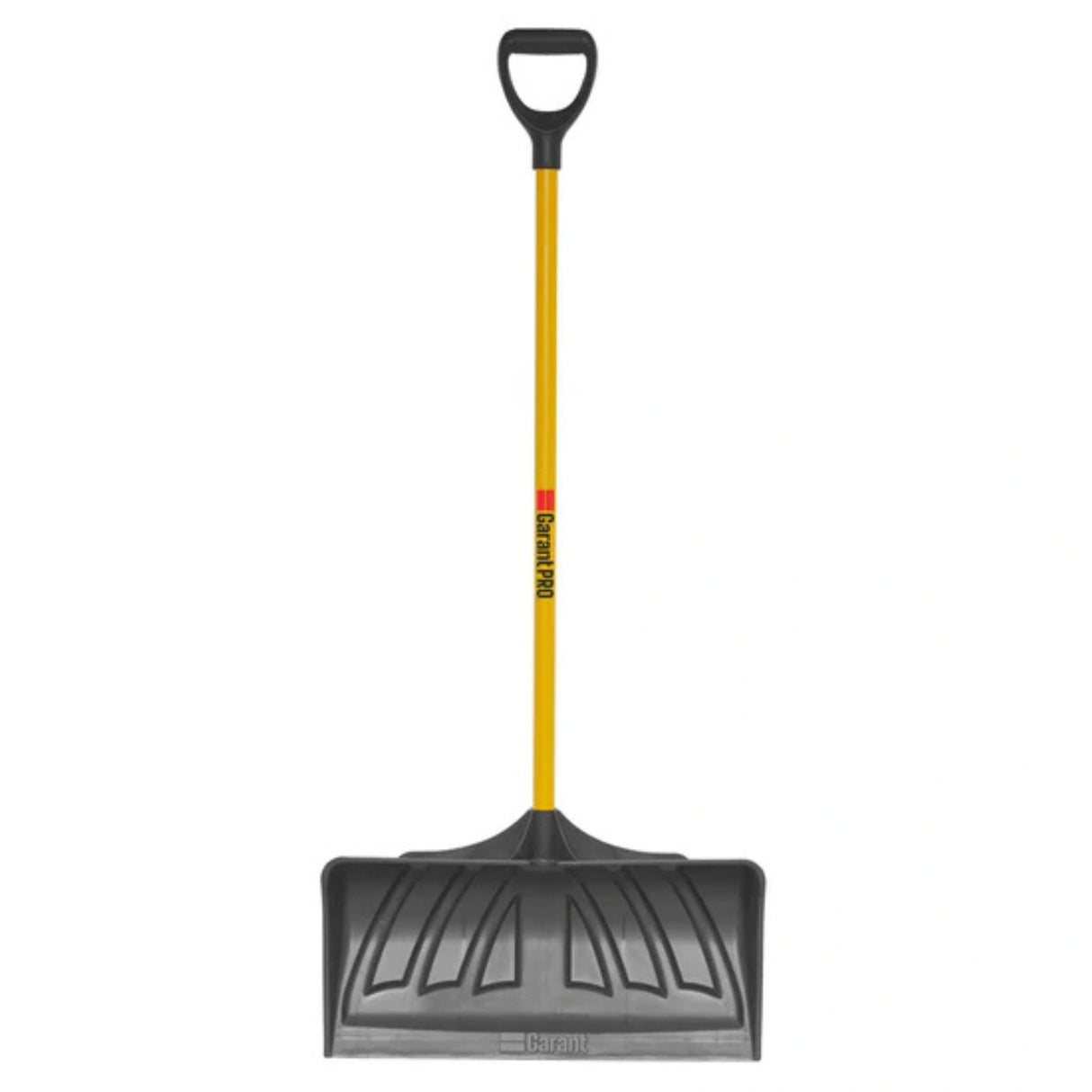 Front view of Garant poly fiberglass snow pusher with durable poly blade on a white background