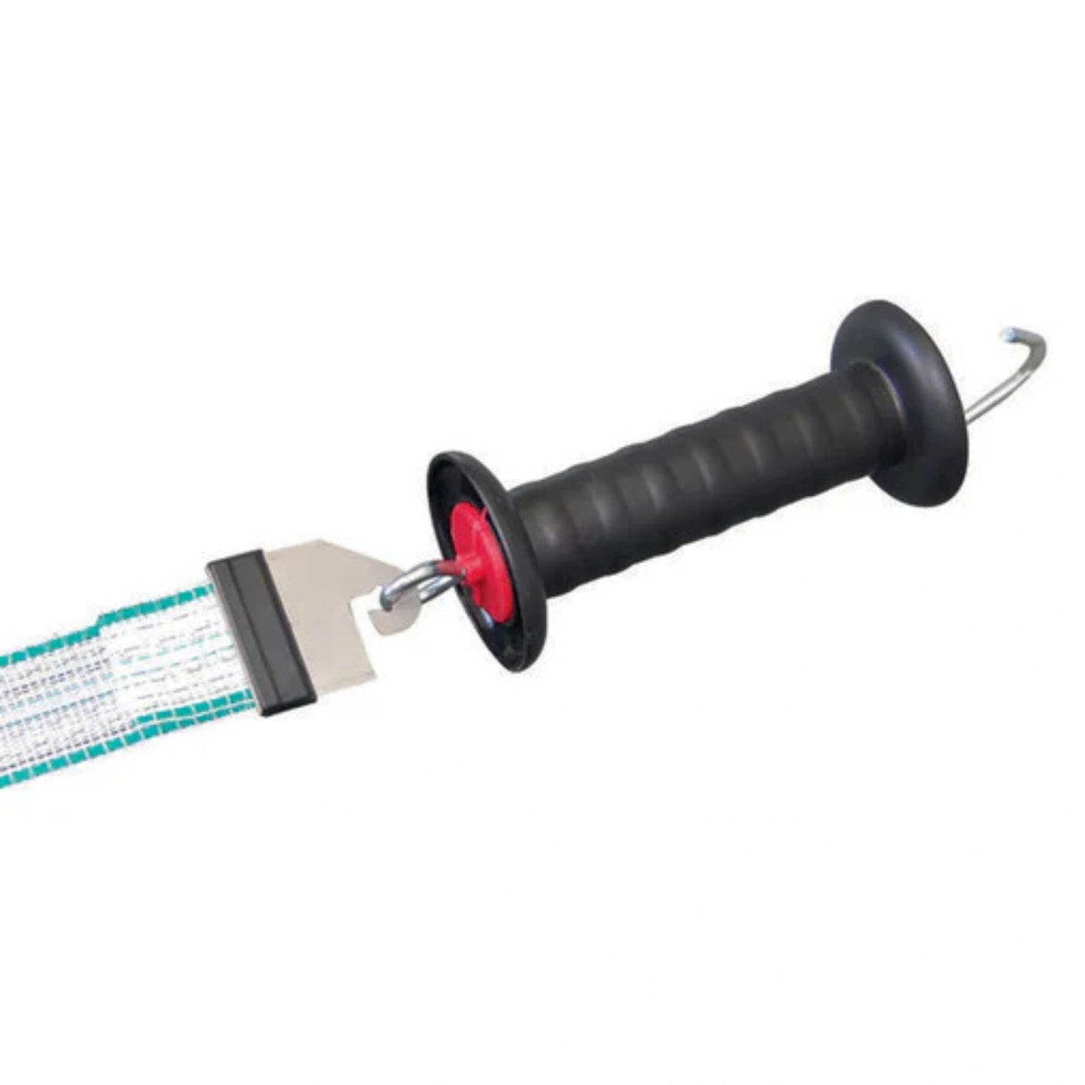 Corral Gate Handle With Litzclip Connector in use, securing an electric fence