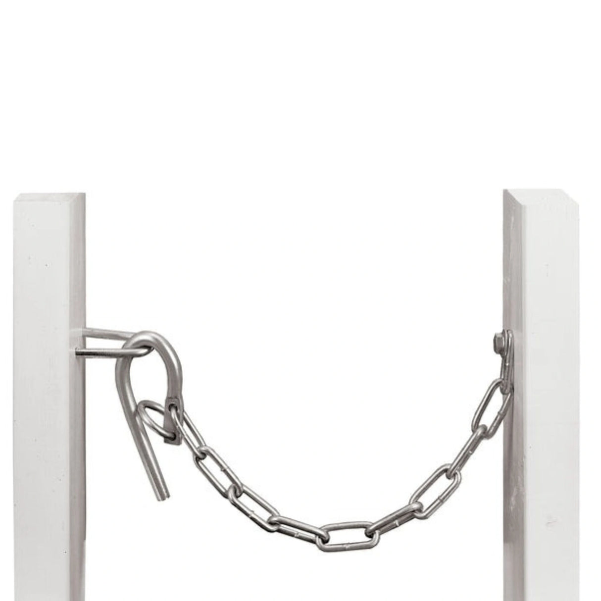 Close-up of Weaver Leather gate latch and 12-inch chain on white background