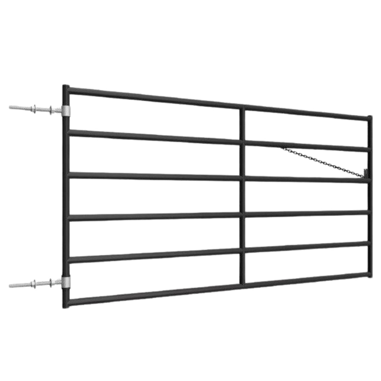 A front side view of a heavy-duty corral fence gate with 6 rail pipe, 60" x various lengths on a white background.