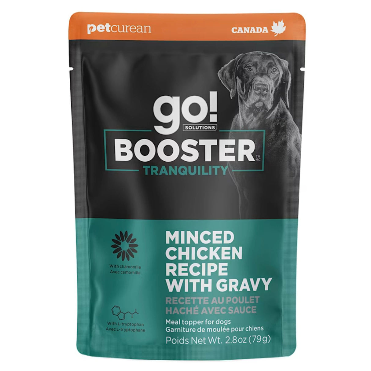 A small bag of Go! Solutions Minced Chicken with Gravy Dog Food Toppers on a white background