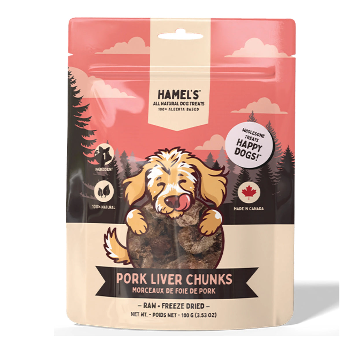 Front view of Hamel’s Pork Liver Dog Treats on a white background