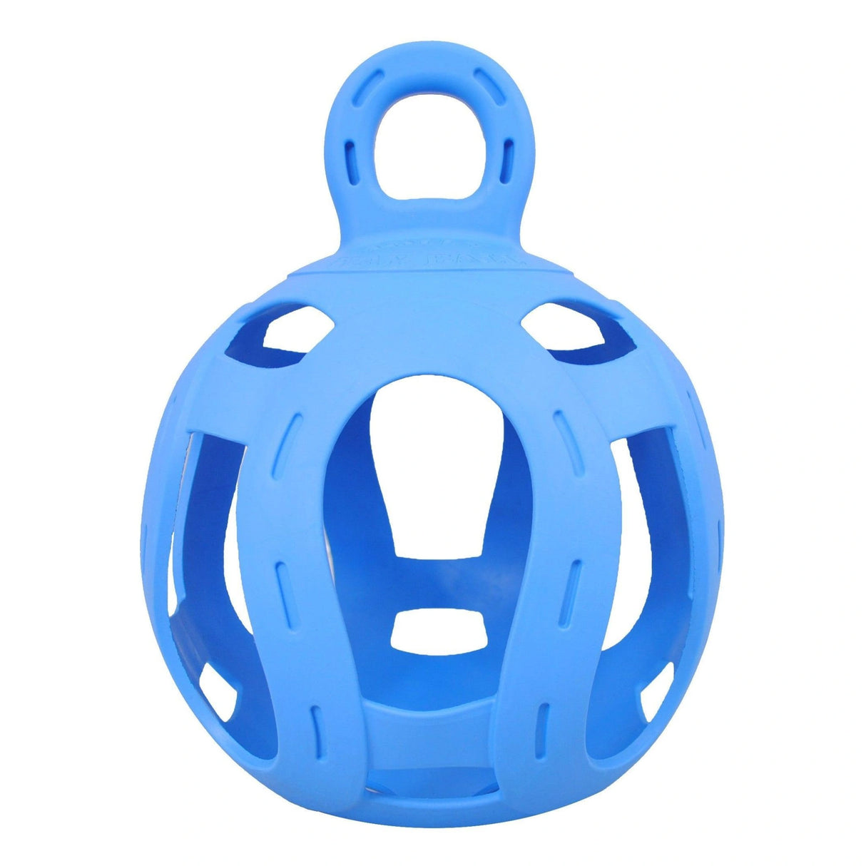 Front view part of Blue Horsemen's Pride Hay Ball Jolly Hay Dispenser 11in x 8in on a white background