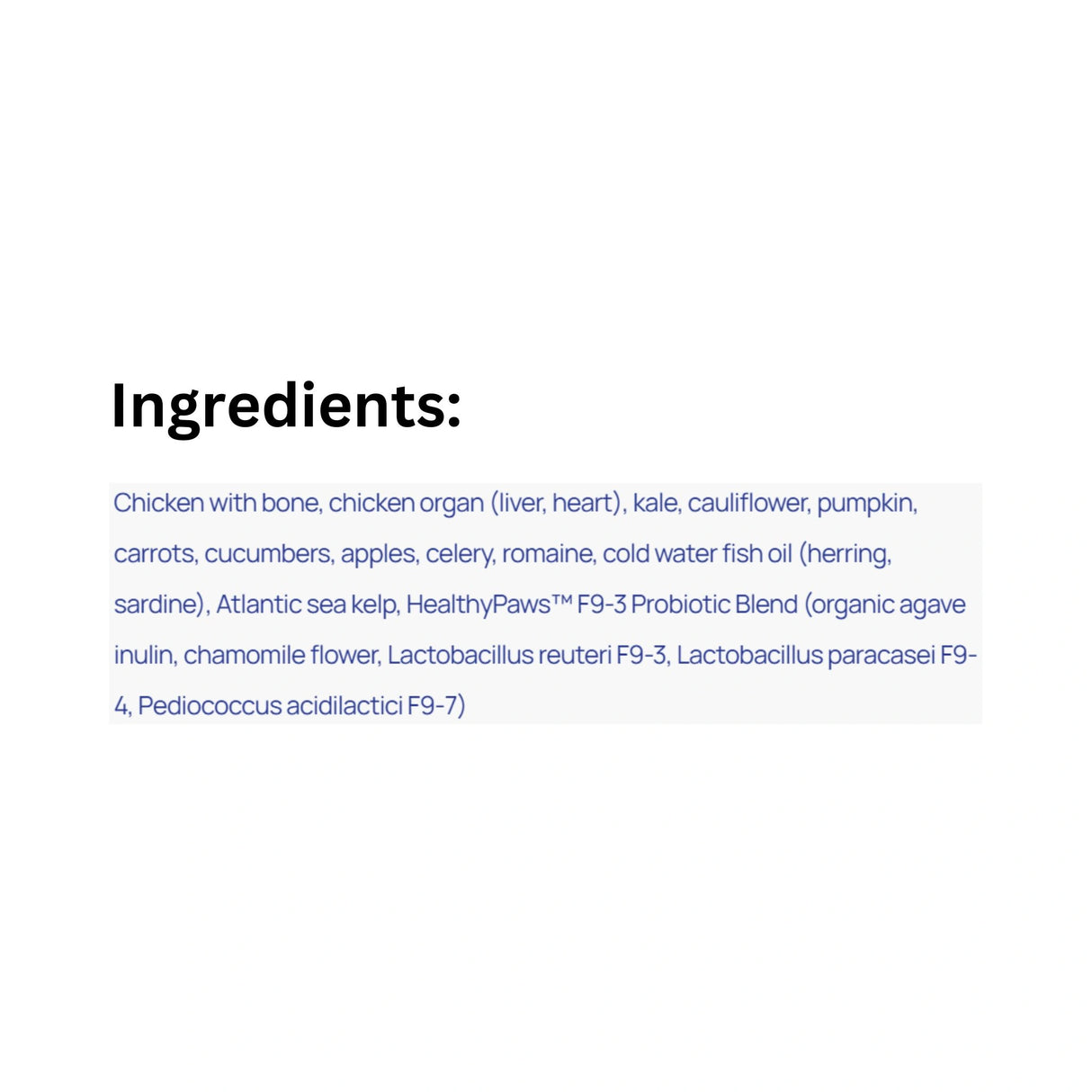List of Ingredients of Healthy Paws Feline Complete Chicken Cat Food