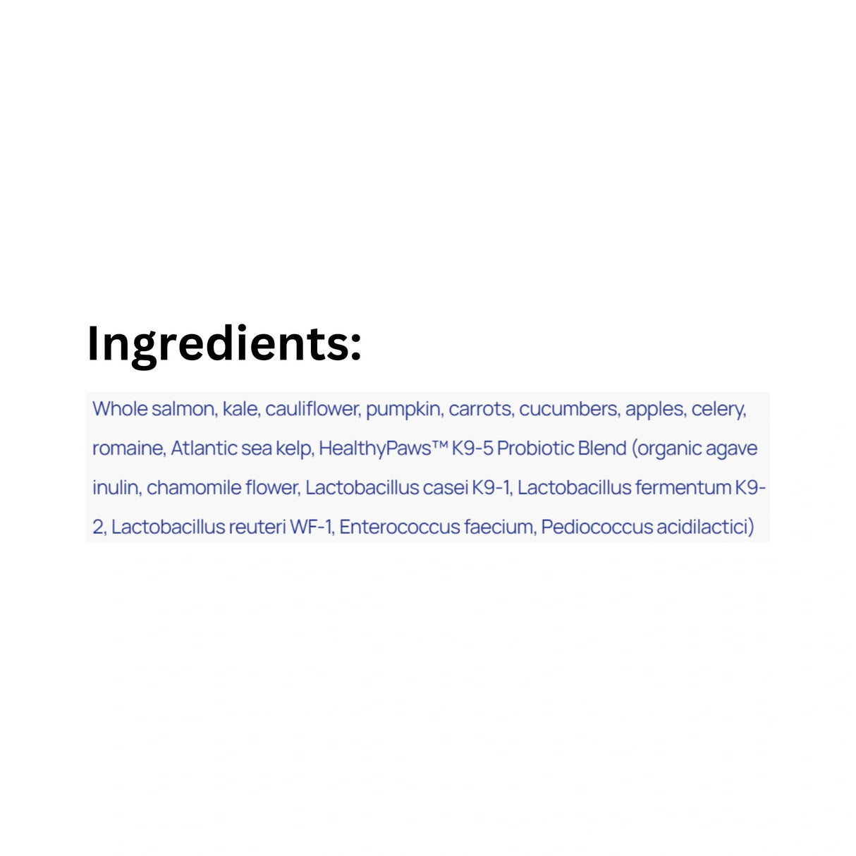 Ingredients list of Healthy Paws Small Canine Complete Salmon Dog Food
