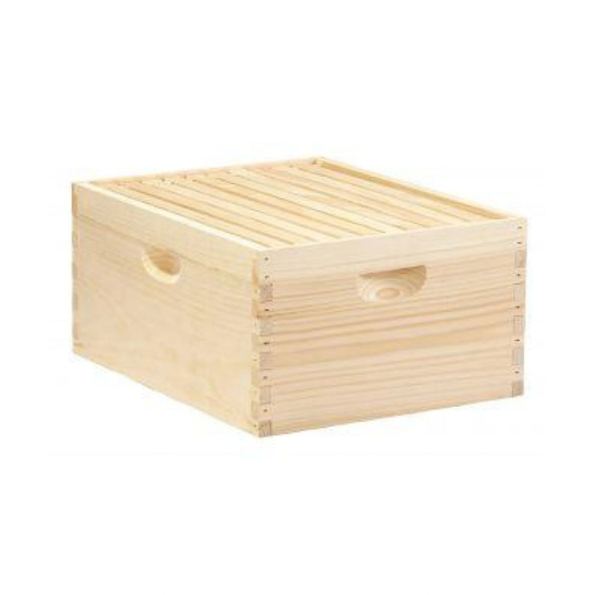 Front View of Little Giant Hive Body 10-Frame Medium with Frames Hive Box on a White Background
