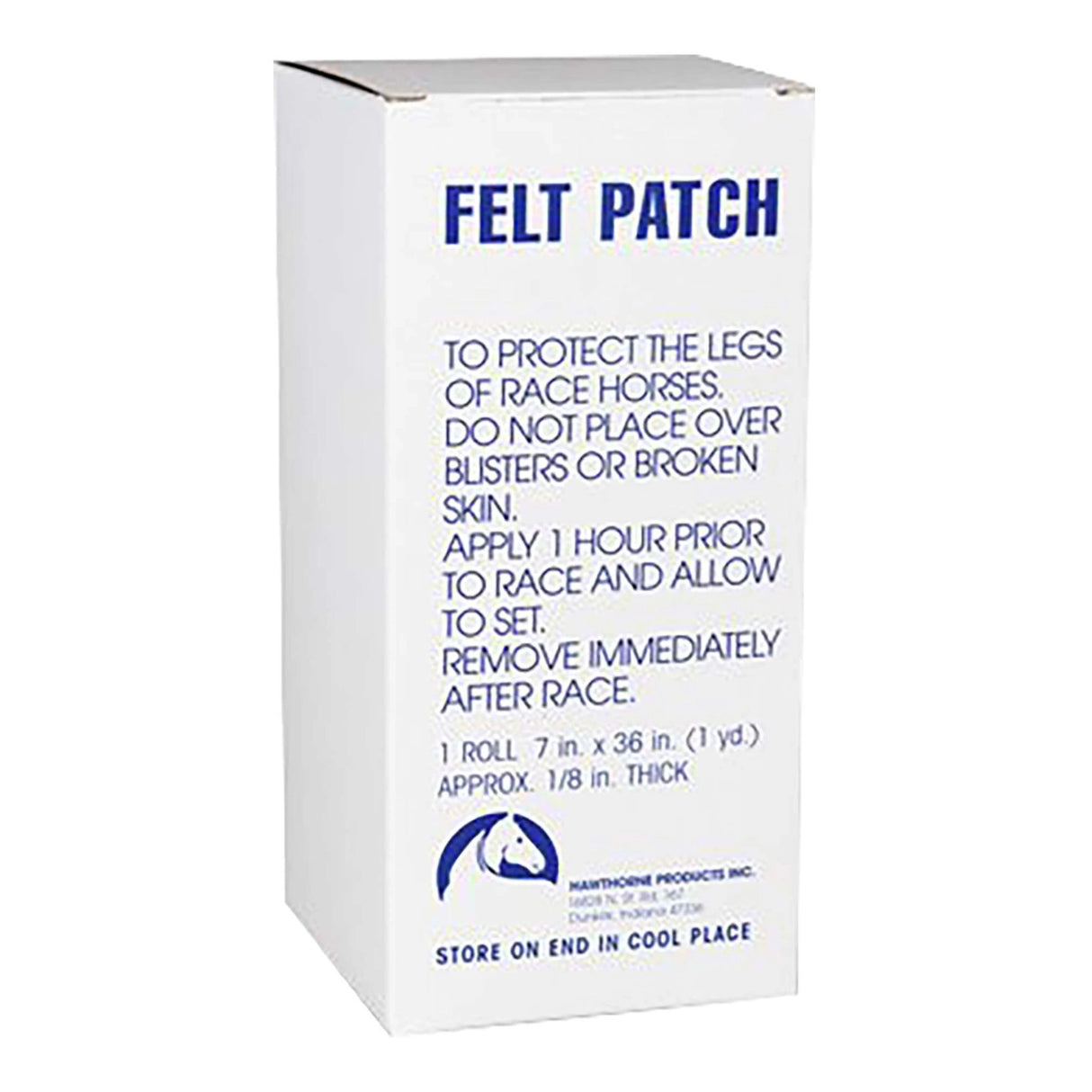 A front view part of Hawthorne Products horse care adhesive felt patch on a white background