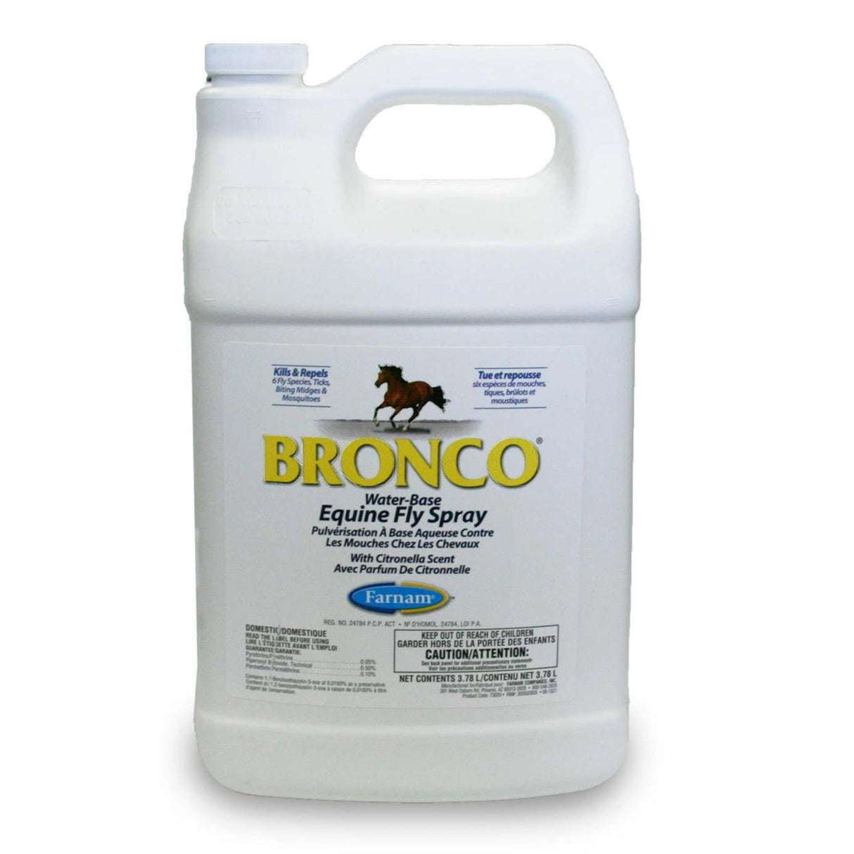 A front view part of Farnam Horse Grooming Bronco Equine Fly Spray on a white background 3.78L