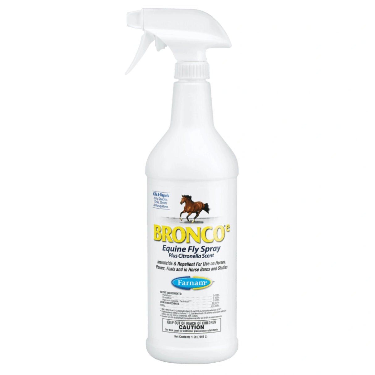 A front view part of Farnam Horse Grooming Bronco Equine Fly Spray on a white background 946ml