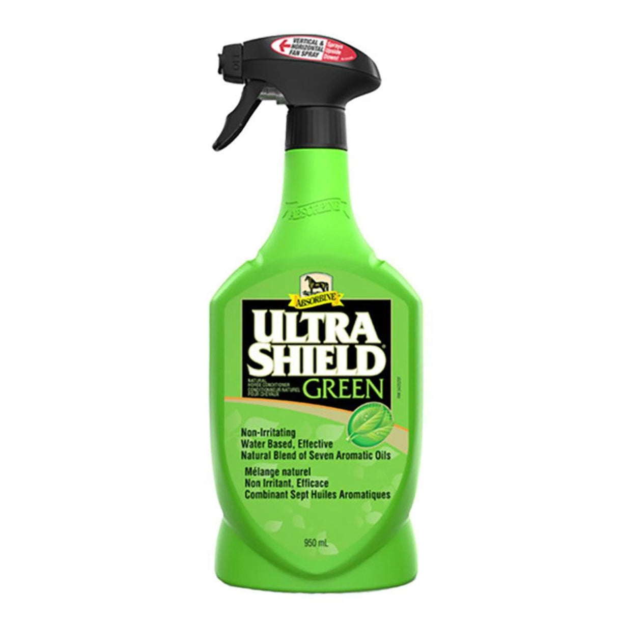 Side View of Absorbine UltraShield Green Summer Spray 950ml on a White Background