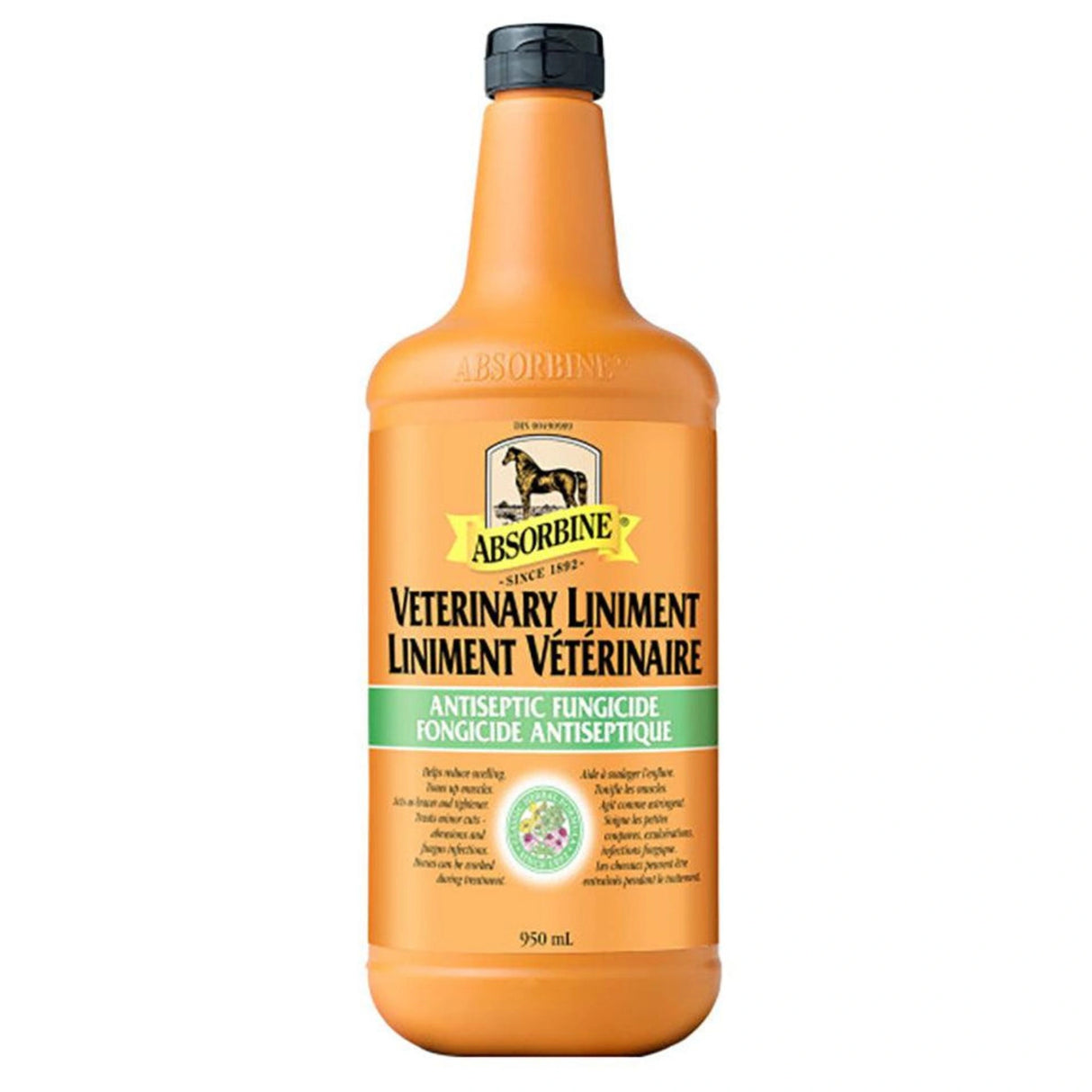A front view part of Absorbine Horse Liniment Veterinary Liniment Liquid Sore Muscle Relief 950 ml on a white background