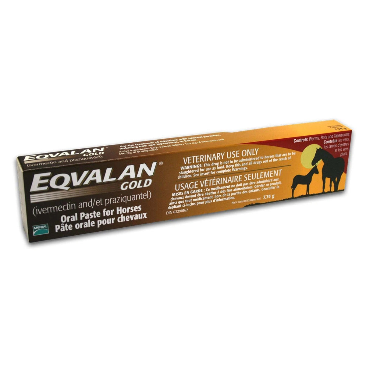 A front view part of Eqvalan Gold Horse Wormer Ivermectin/Praziquantel Paste on a white background