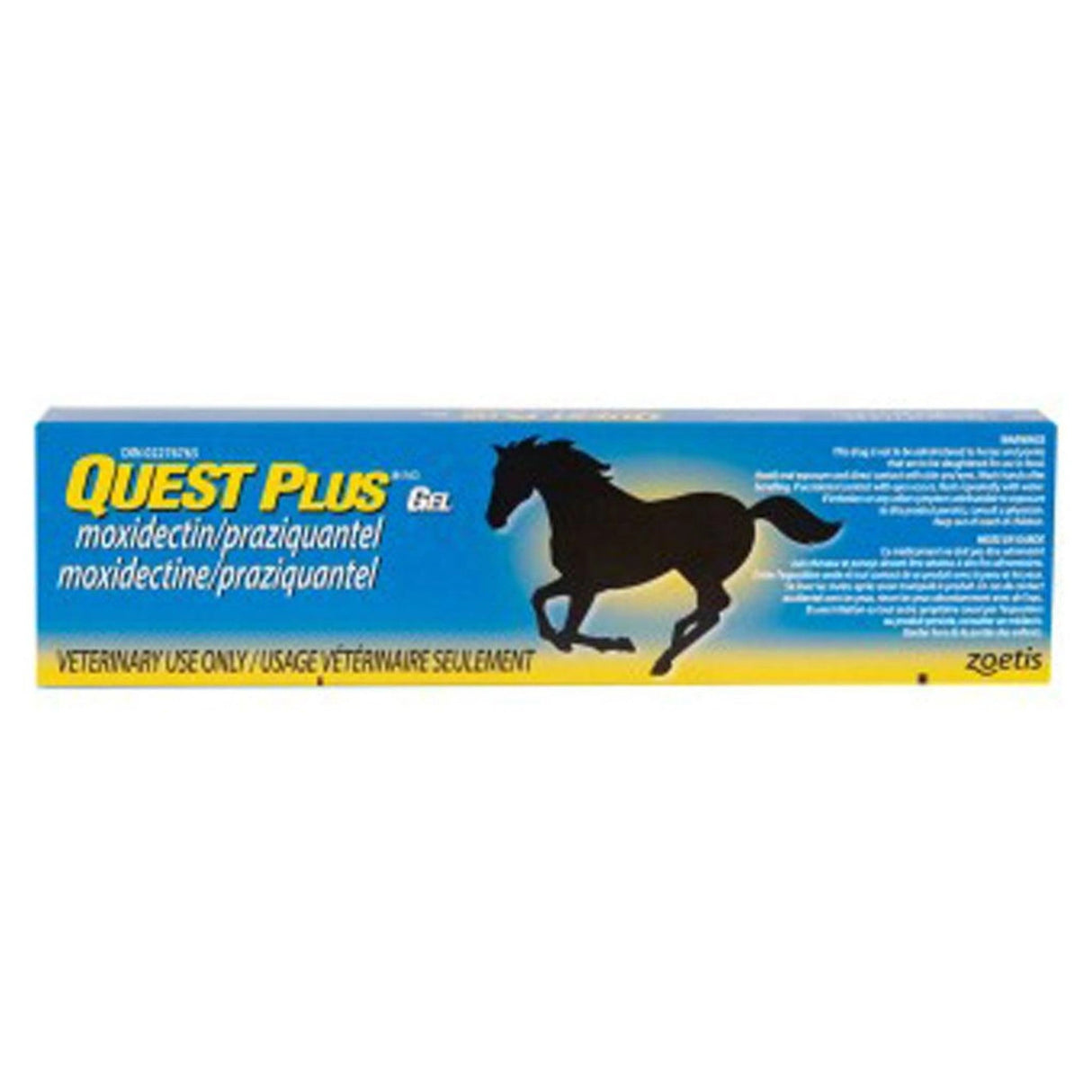 A front view part of Quest Plus Horse Wormer Moxidectin/Praziquantel Gel 11.6 grams on a white background