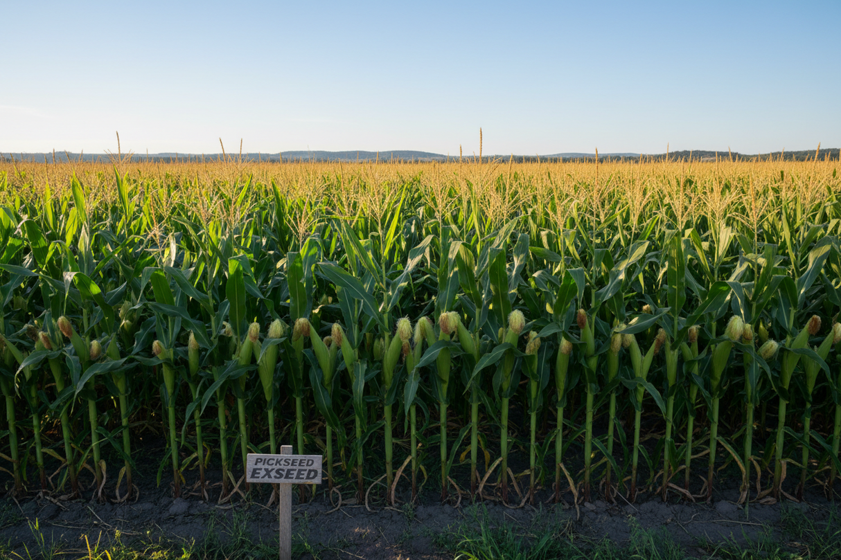 Healthy corn field grown from PICKSEED EXSEED seed