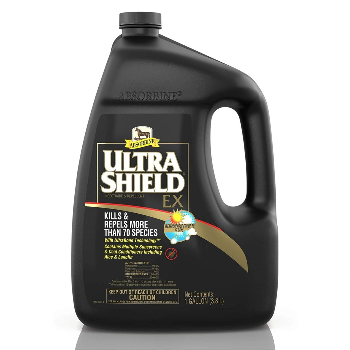 A side view of Absorbine Insect Repellent UltraShield EX Insecticide for Horses on a white background