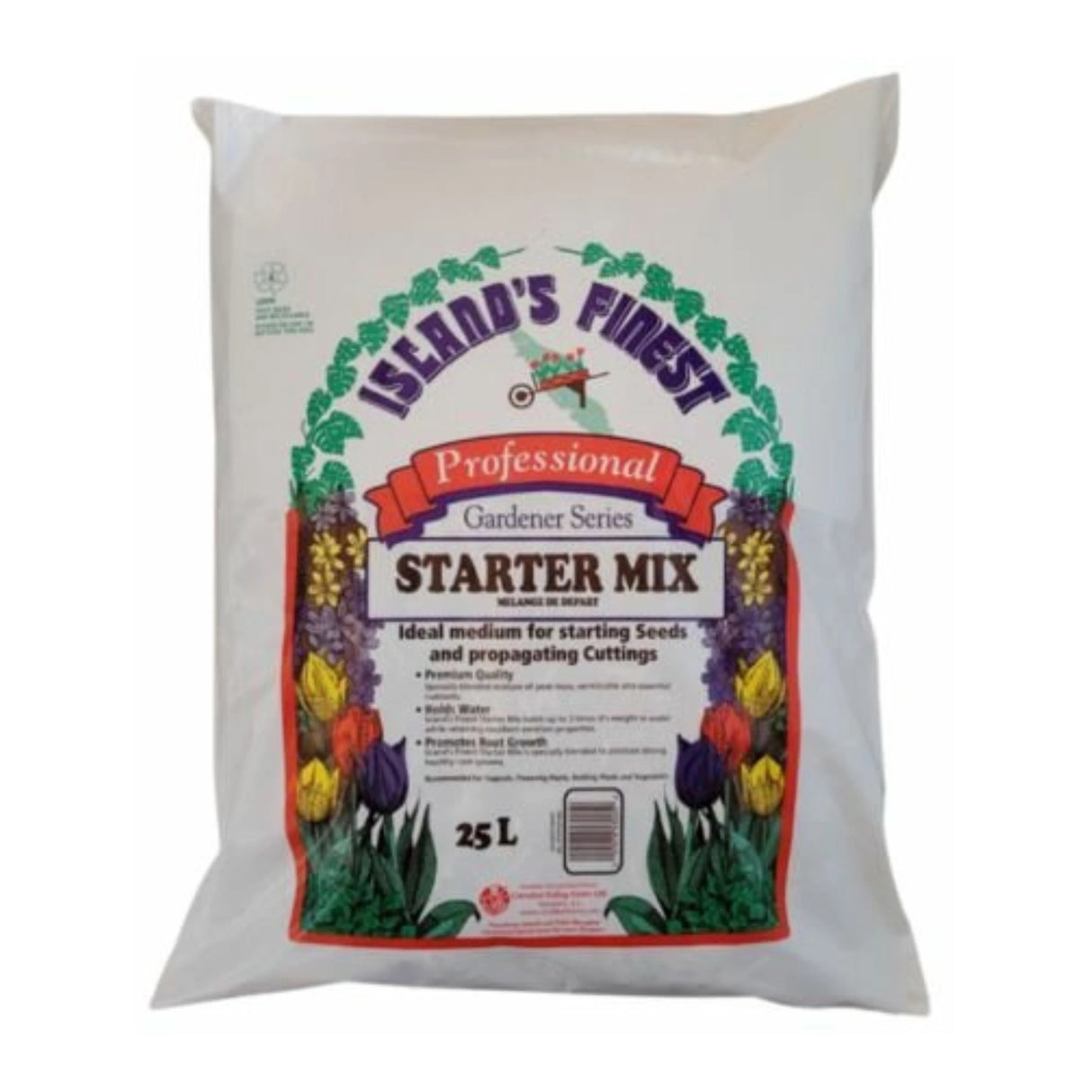 Front view of Island's Finest Pro Starter Mix 25L Soil Mix on a white background