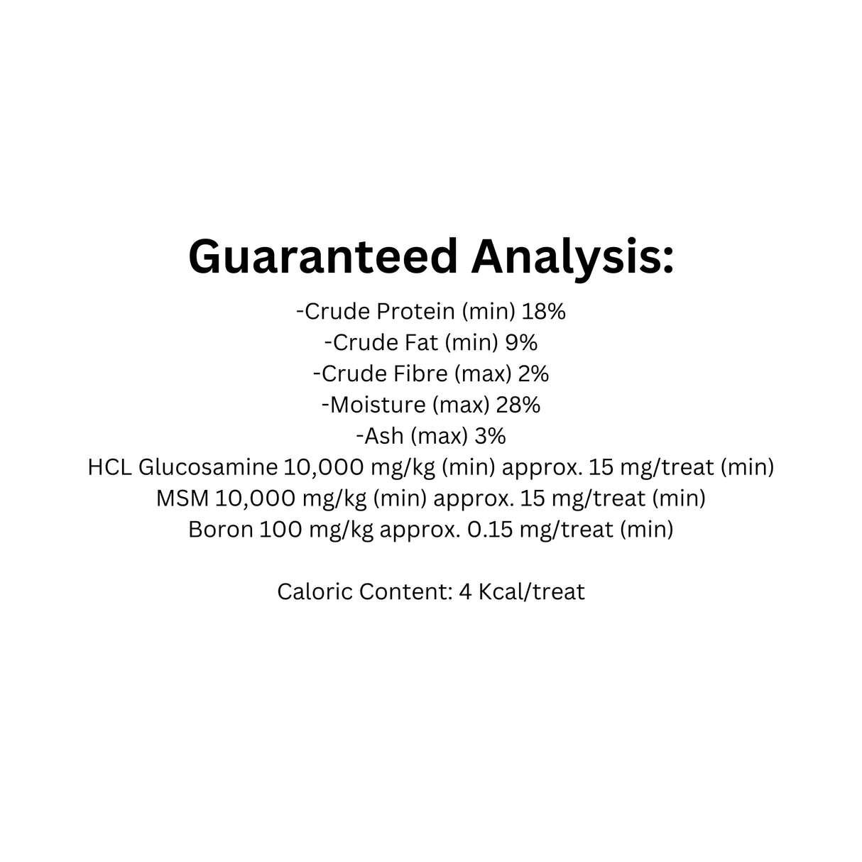 Guaranteed analysis of Jay's Tid Bits Hip and Joint Peanut Butter Dog Treats