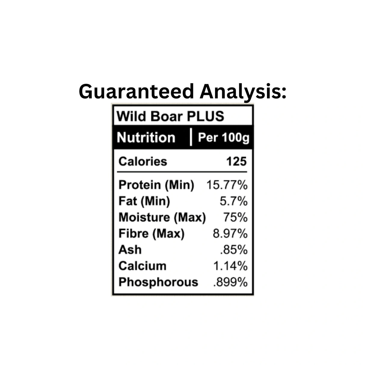 Guaranteed Analysis chart of K9 Choice Complete Cuisine Plus Wild Boar Dog Food