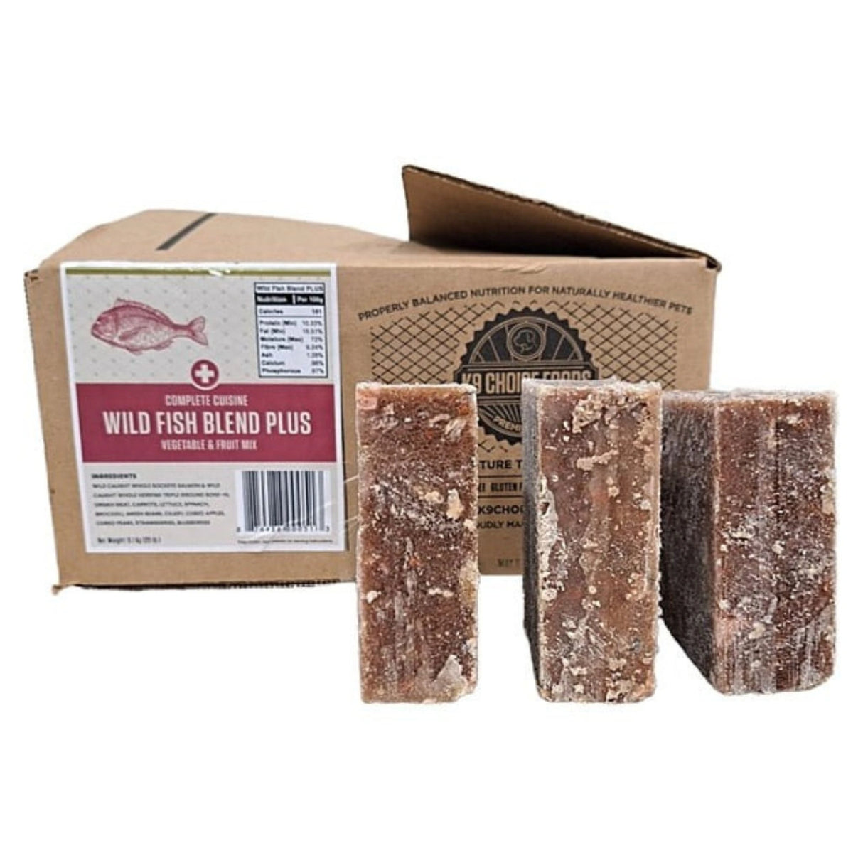A front view of K9 Choice Complete Cuisine Plus Wild Fish Dog Food on a white background