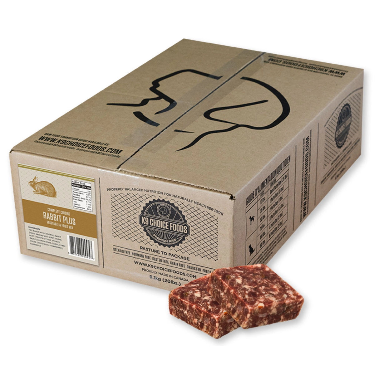 Close-up of K9 Choice Frozen Complete Cuisine Plus Rabbit Dog Food on white background