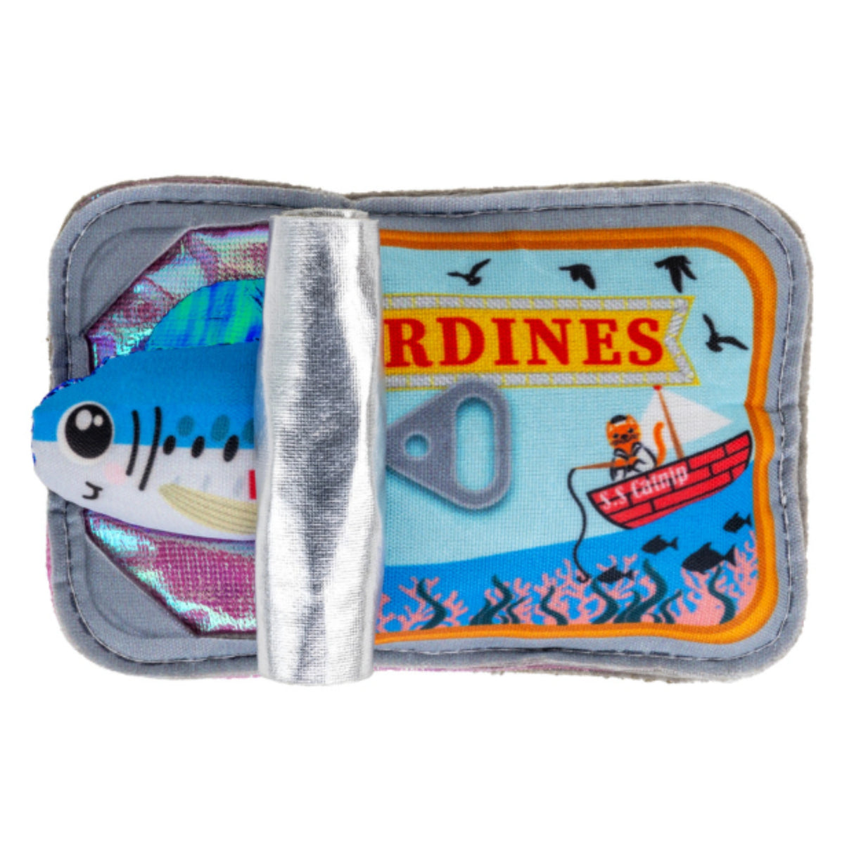 A front view of Kong Crackles Sardine Cat Toy on a white background