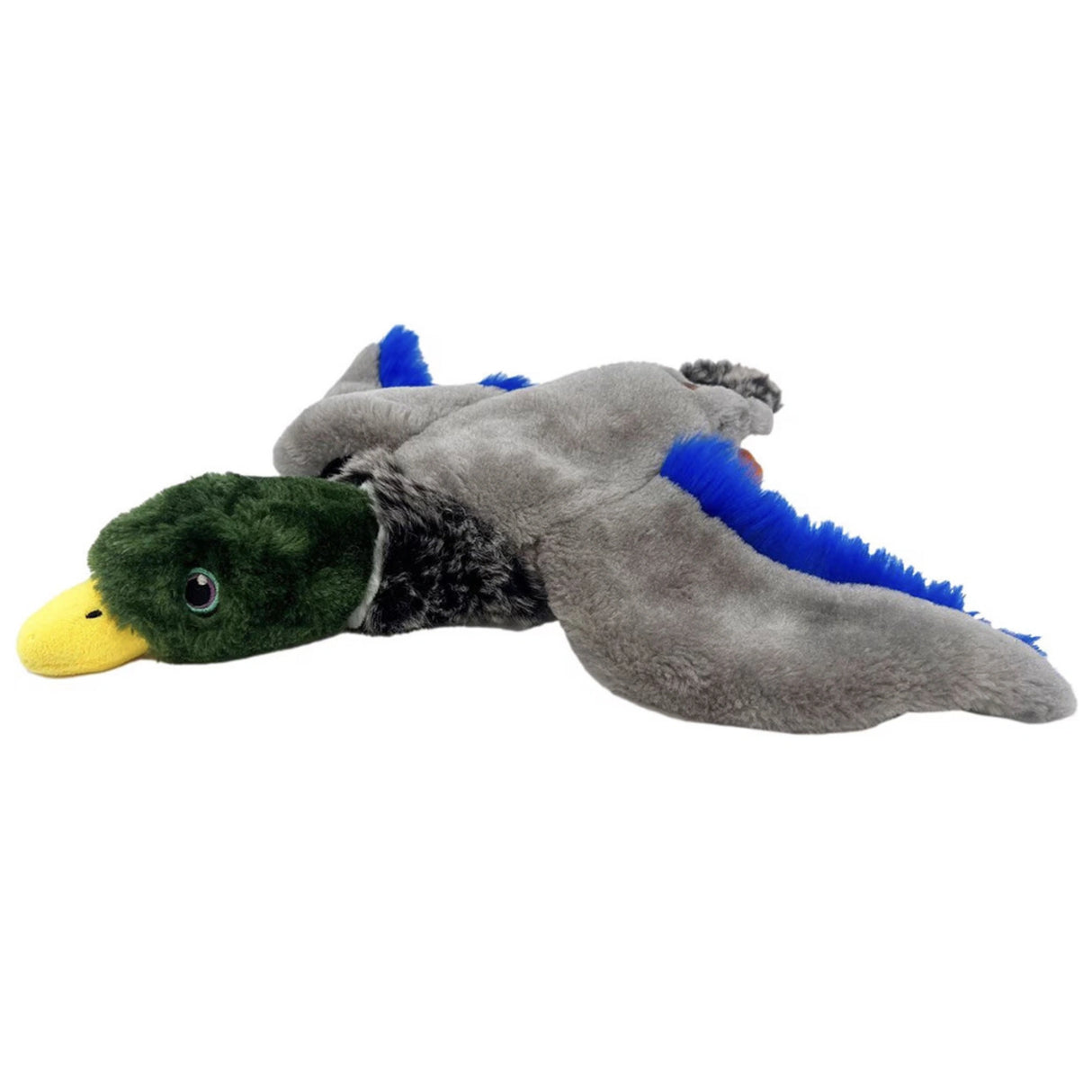 Close-up view of Kong Stuff Mallard Duck plush dog toy on a white background