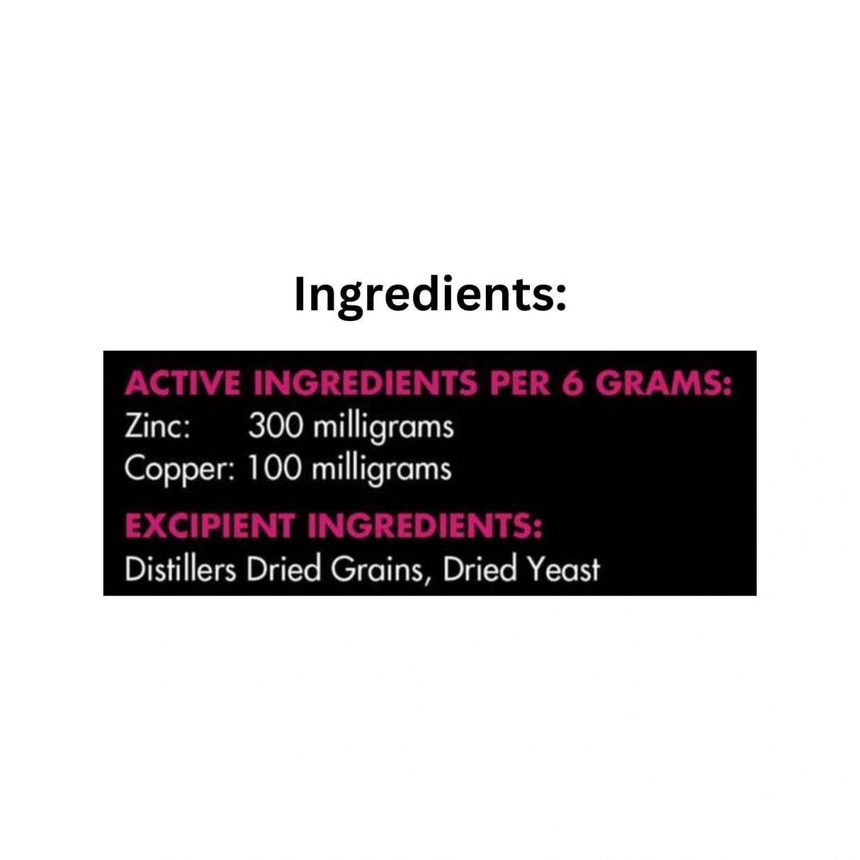 List of Ingredients of Mad Barn 3:1 Zinc Copper mineral horse supplements