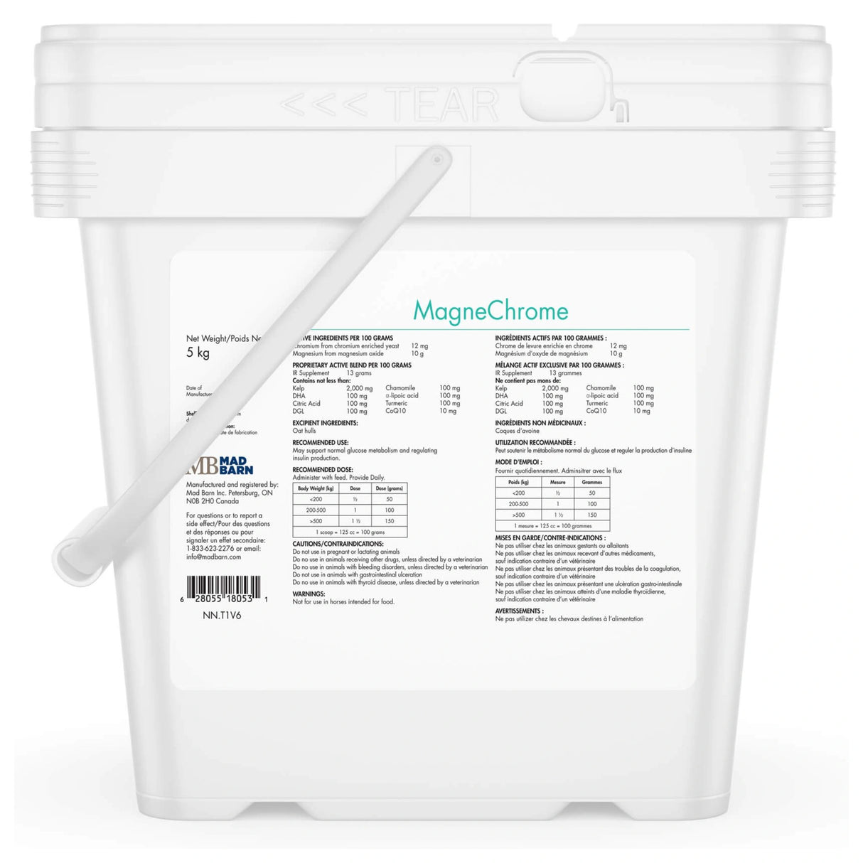 A back view of Mad Barn MagneChrome Pellet horse supplement on a white background