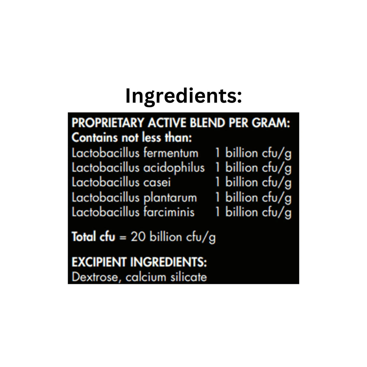List of ingredients for Mad Barn Optimum Probiotic horse feed supplement
