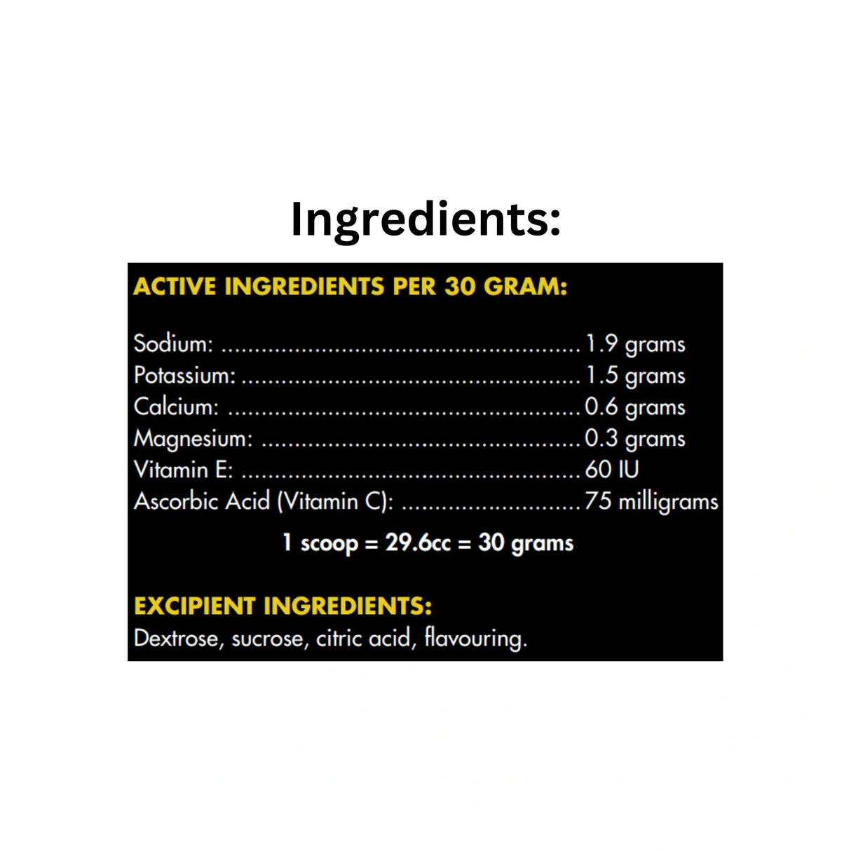 Ingredients list of Mad Barn Performance XL Electrolytes horse feed supplement