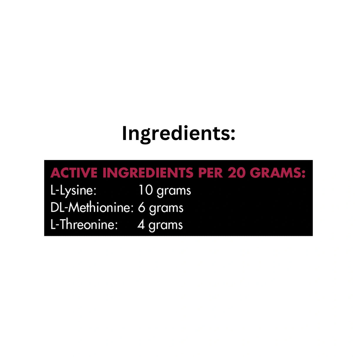 List of ingredients in Mad Barn Three Amigos Amino Acid horse supplement with amino acid profile