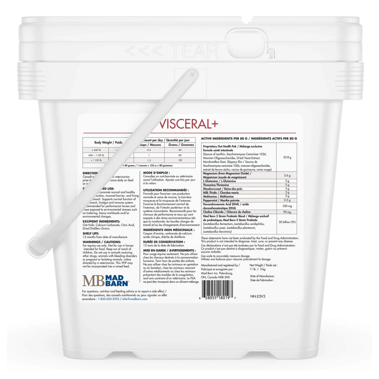 A back view of Mad Barn Visceral+ Horse Supplement on a white background