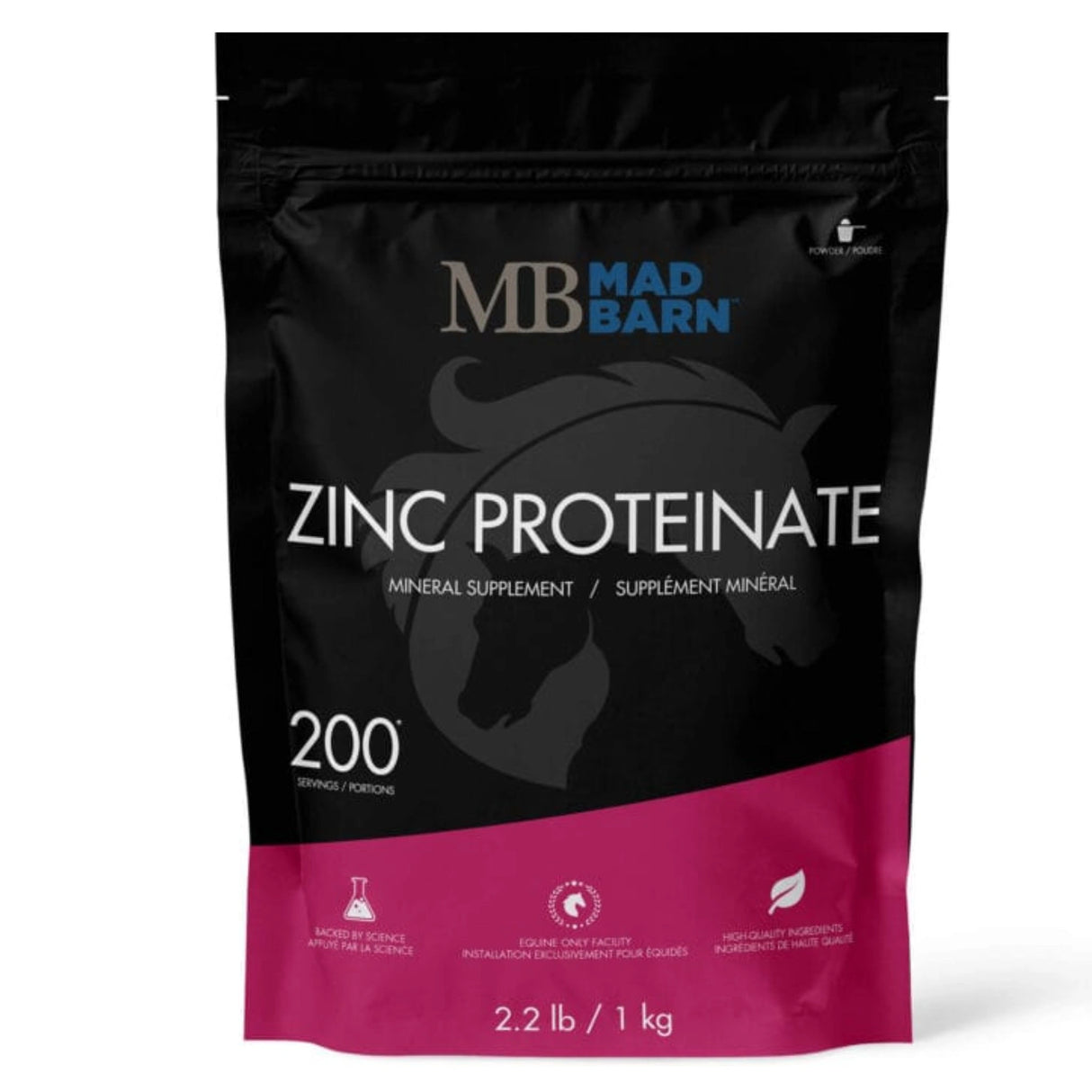 Front view of Mad Barn Zinc Proteinate Mineral Horse Supplement on a white background