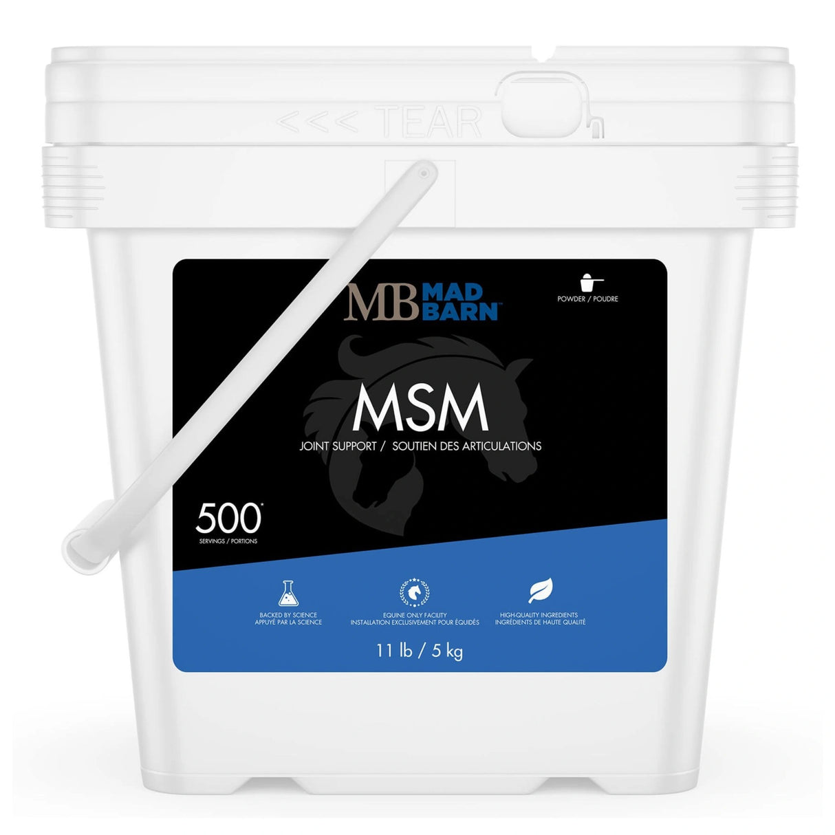 Front view of 5kg Mad Burn MSM Joint Support Horse Feed supplement on a white background