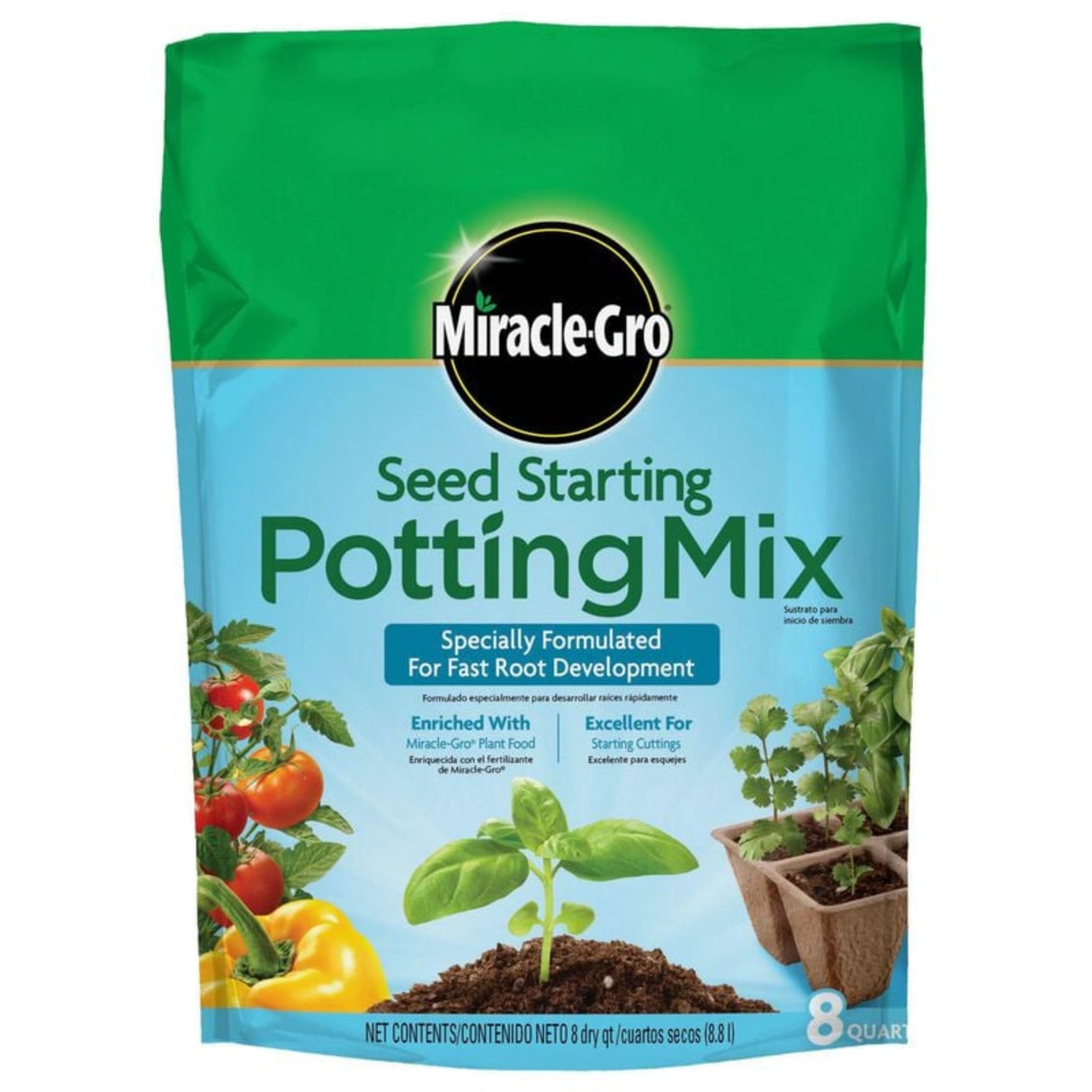 Front view of Miracle Gro Seed Starting Potting Mix 8.8L on a white background