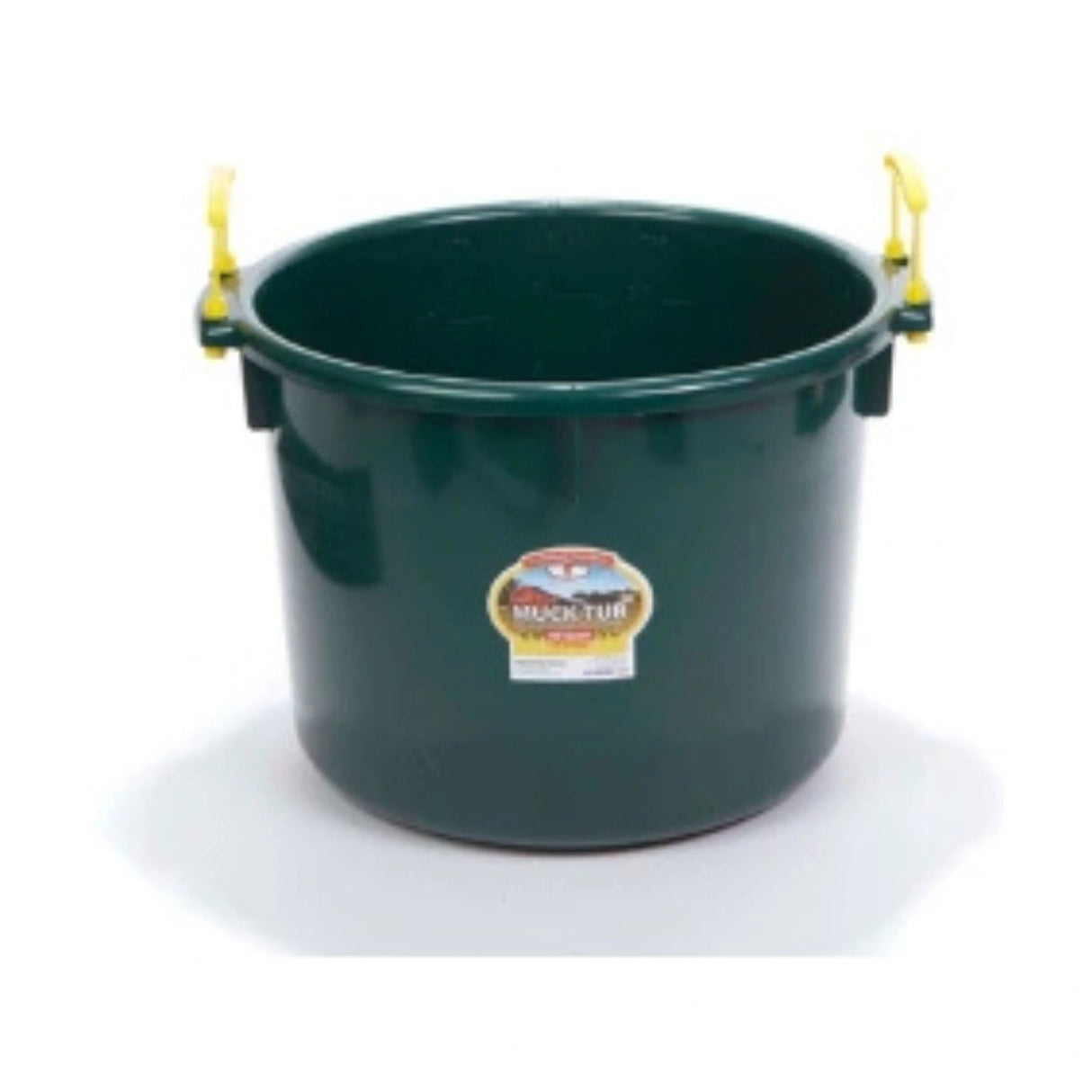 A front view of a green 70 Quart Plastic Muck Tub on a white background